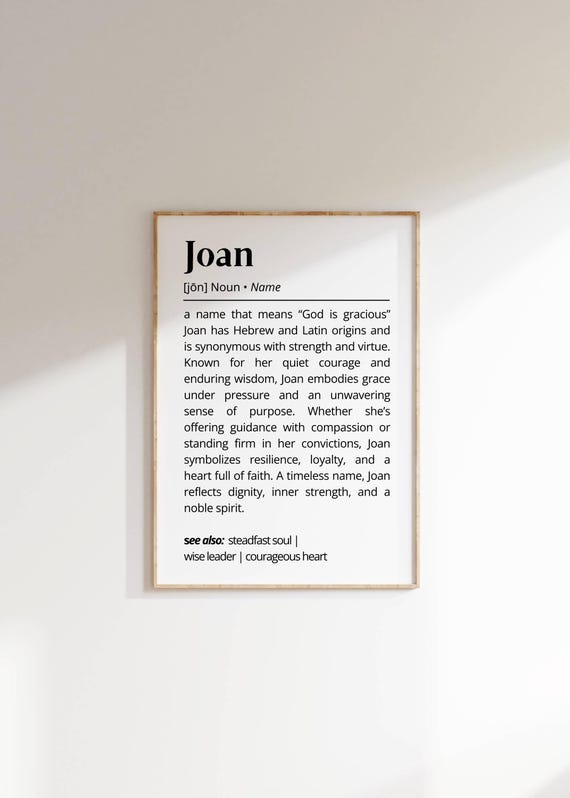 Joan Name Definition Wall Art Personalized Gift For Her Family Or Friends Inspirational Typography Minimalist Custom Name Decor