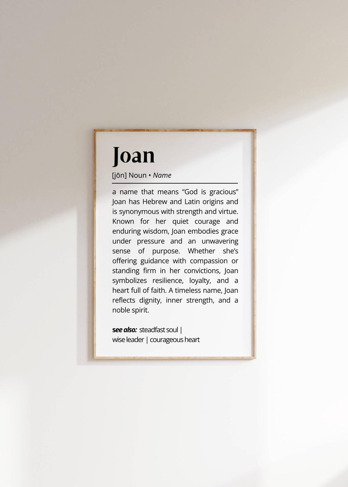 Joan Name Definition Wall Art Personalized Gift For Her Family Or Friends Inspirational Typography Minimalist Custom Name Decor