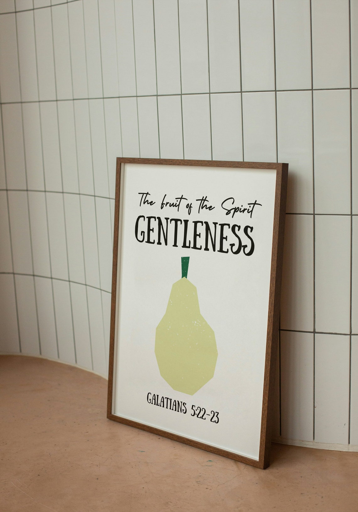 Fruit of the Spirit Gentleness Green Pear Bible Verse Decor Poster - Image 3