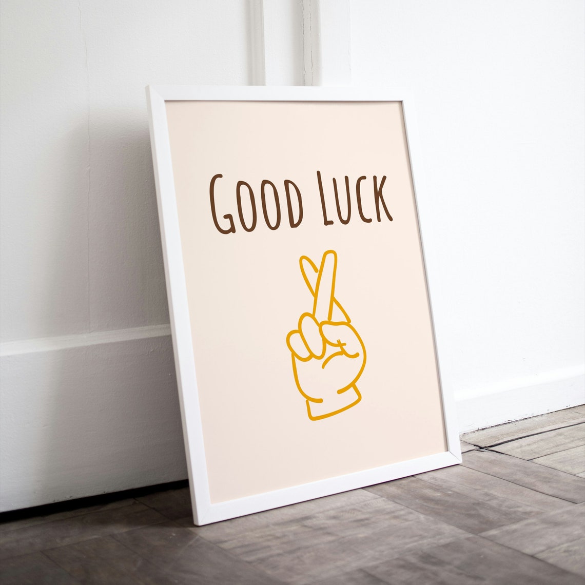 Good Luck Fingers Crossed Hand Gesture Cream Retro Good Vibes Poster - Image 3
