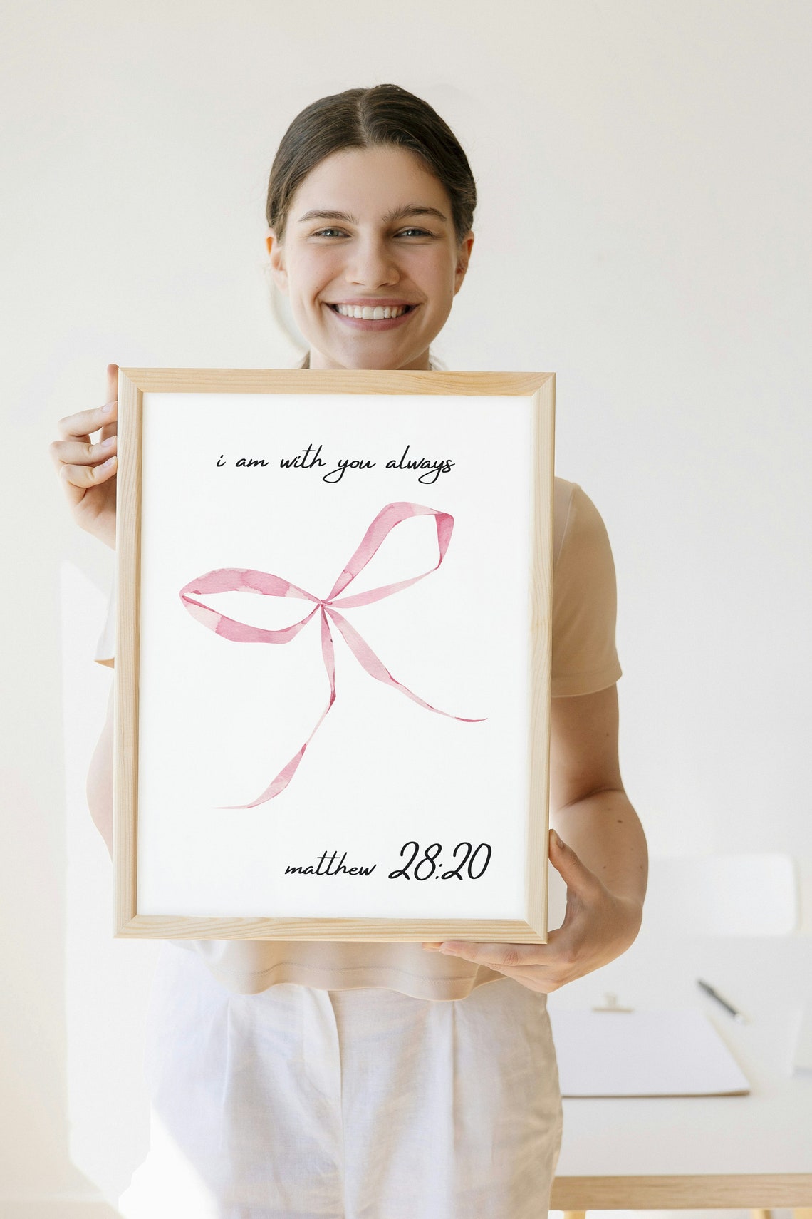I Am With You Always Matthew 28 20 Pink Ribbon Script Faith Poster - Image 2