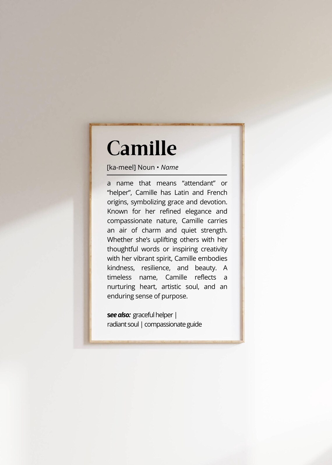Camille Name Definition Poster, Minimalist Decor