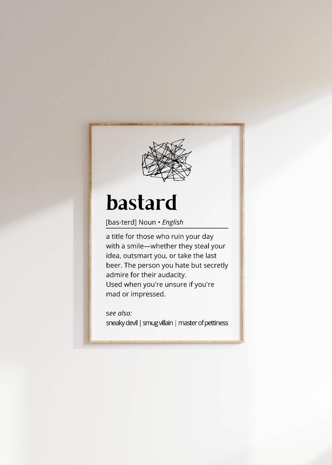 Bastard Definition Poster Funny Dictionary Style Minimalist Wall Decor