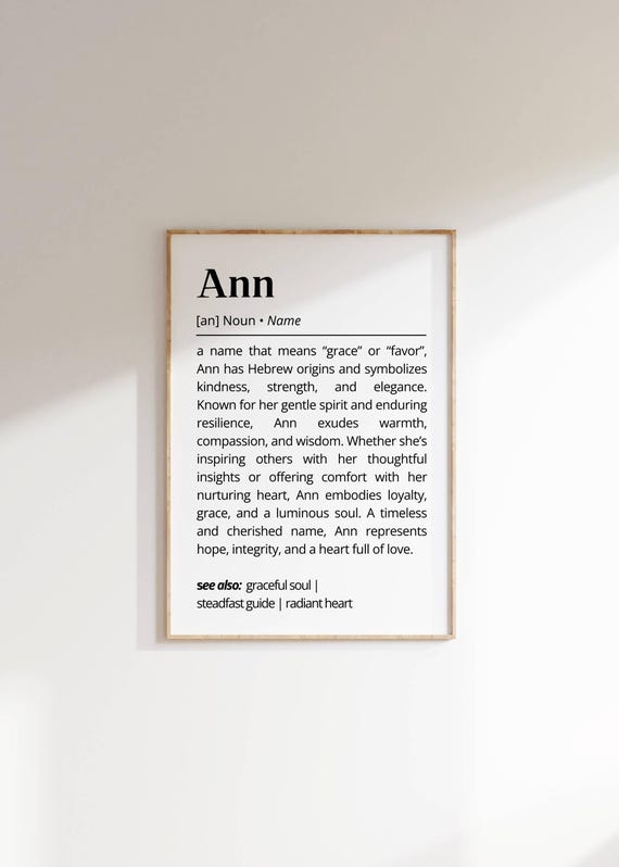 Ann Name Definition Wall Art Name Meaning Personalized Typography Poster Inspirational Unique Gift For Her Minimalist Name Decor