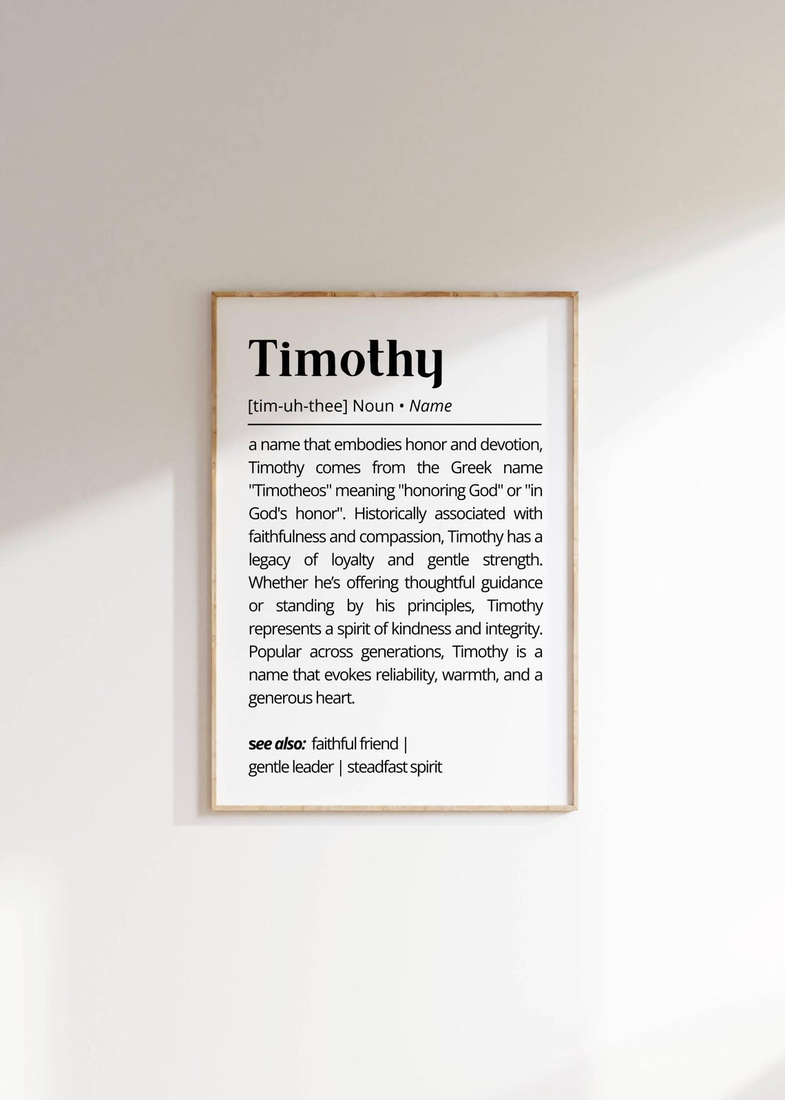 Timothy Name Definition Wall Art Minimalistic Modern Name Poster Unique Personalized Gift For Him Home Decor Timeless Gift Idea