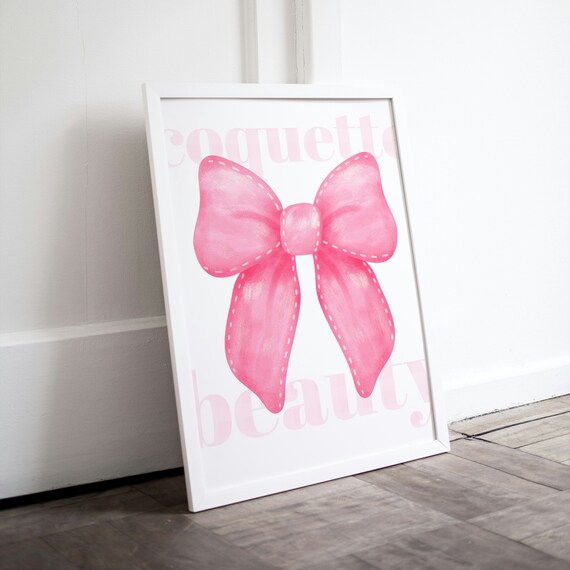 Trendy Pink Bows Wall Art Design Retro Trendy Aesthetic Print Coquette Pink Bow Print Trendy Wall Art Funny Art Minimalist Art