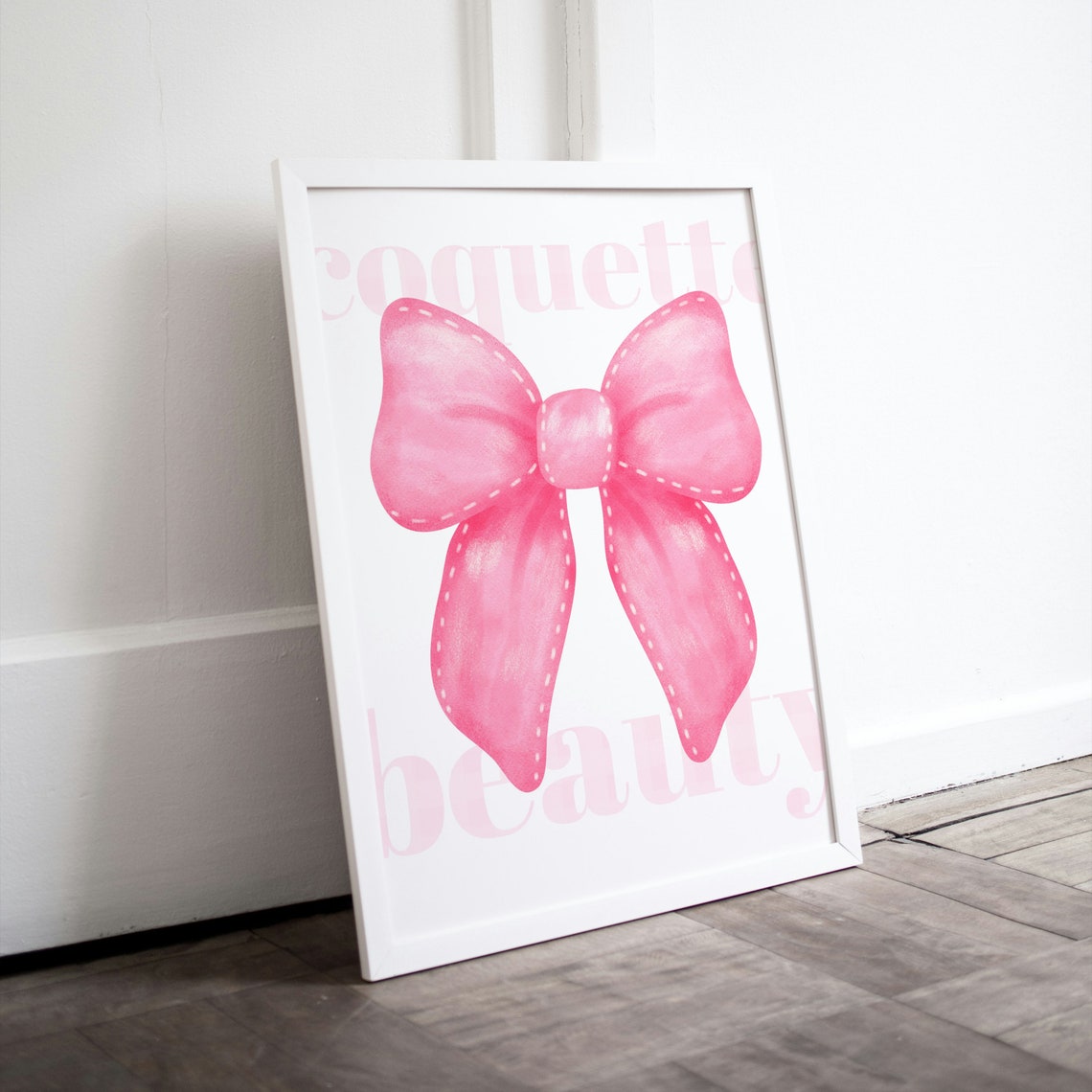 Coquette Beauty Pink Bow Watercolor Preppy Girly Dorm Wall Poster