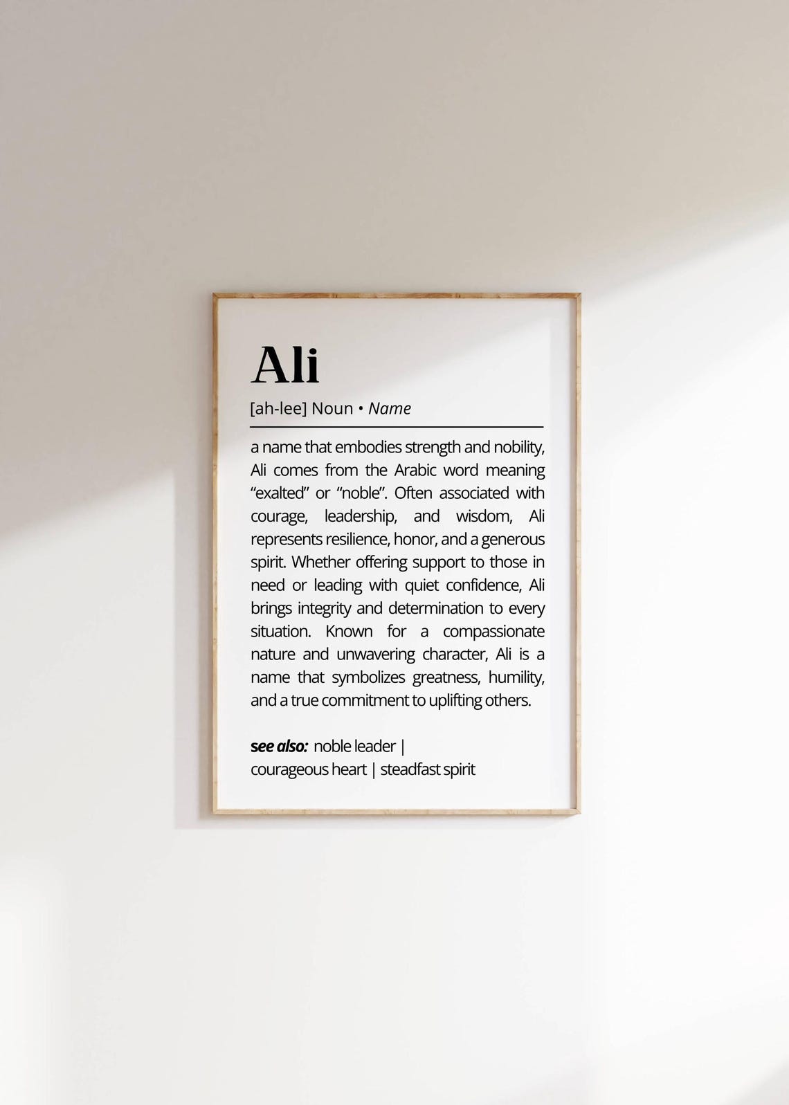 Ali Name Definition Wall Art Personalized Arabic Name Meaning Poster Gift Idea For Him Minimalist Unique Present Wall Decor Print