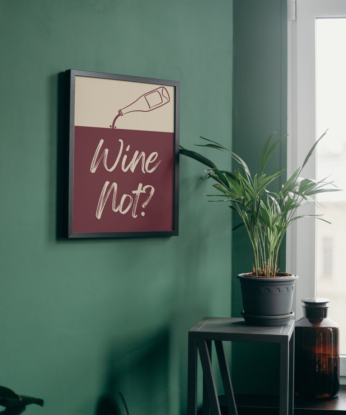 Wine Not Funny Wine Pun Burgundy Cream Kitchen Bar Cart Quote Poster - Image 2