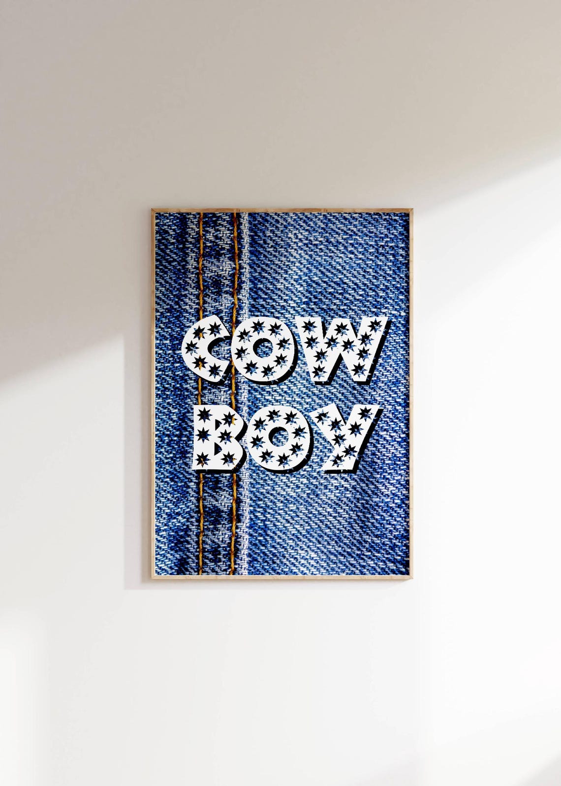 Cowboy Star Letter Denim Stitch Western Rustic Typography Poster - Image 3