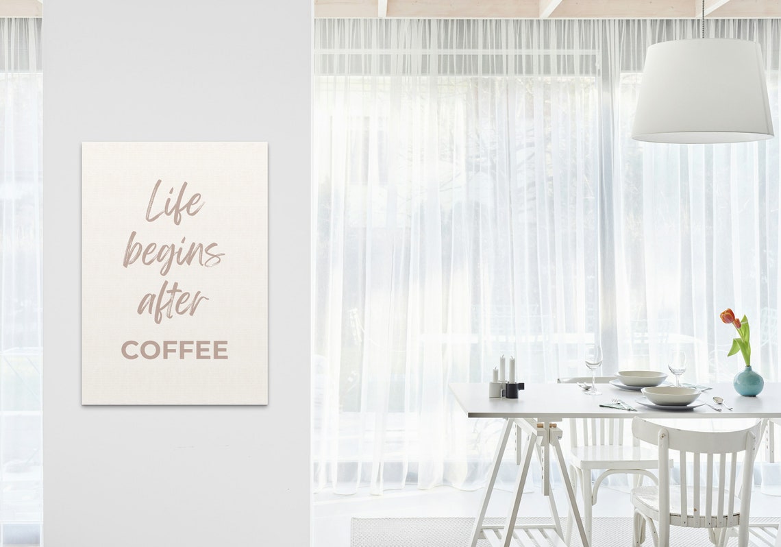 Life Begins After Coffee Beige Script Funny Coffee Lover Poster - Image 3