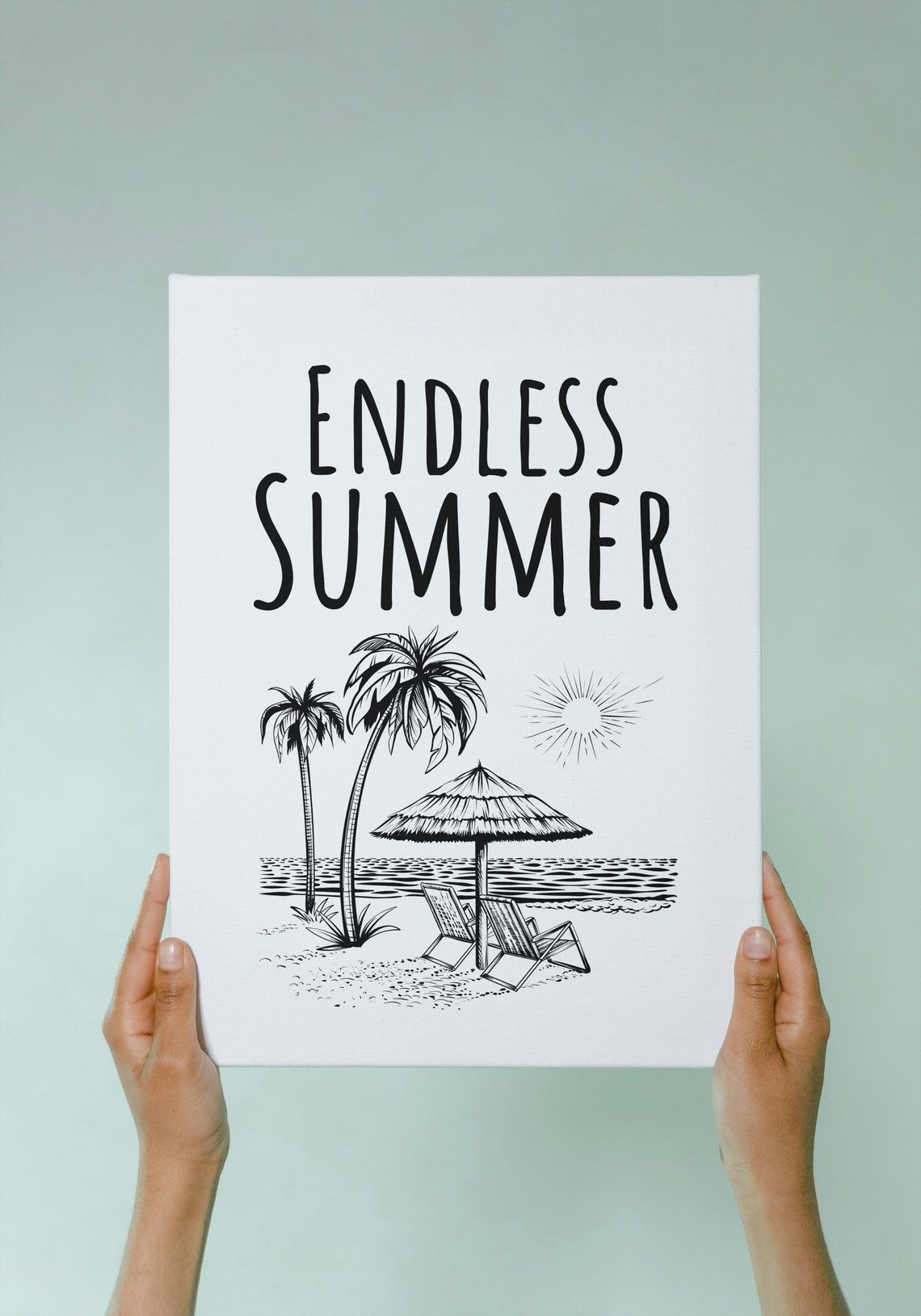 Endless Summer Beach Scene Line Drawing Coastal Wall Decor Poster - Image 2