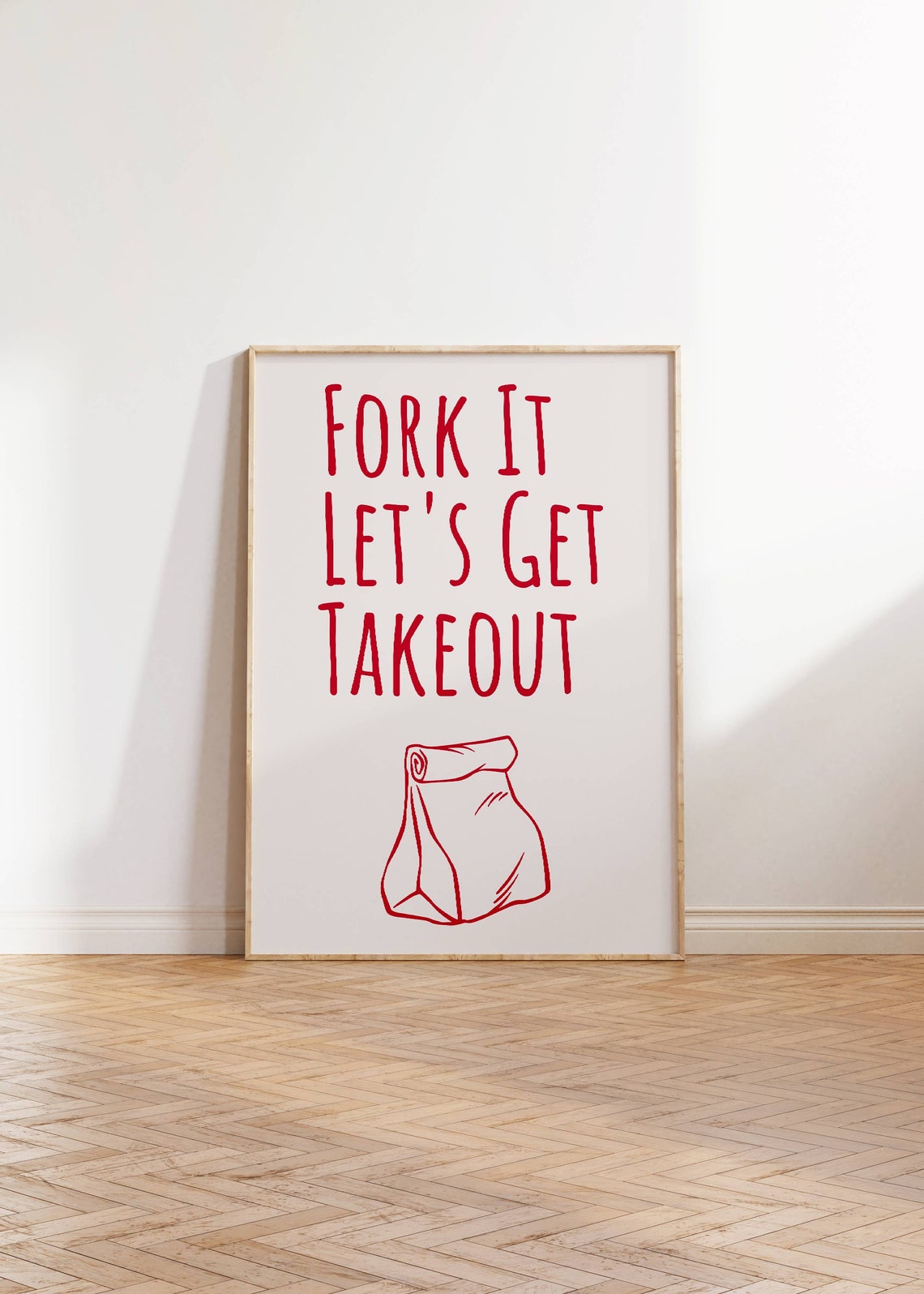 Fork It Lets Get Takeout Red Typography Funny Kitchen Wall Poster - Image 3