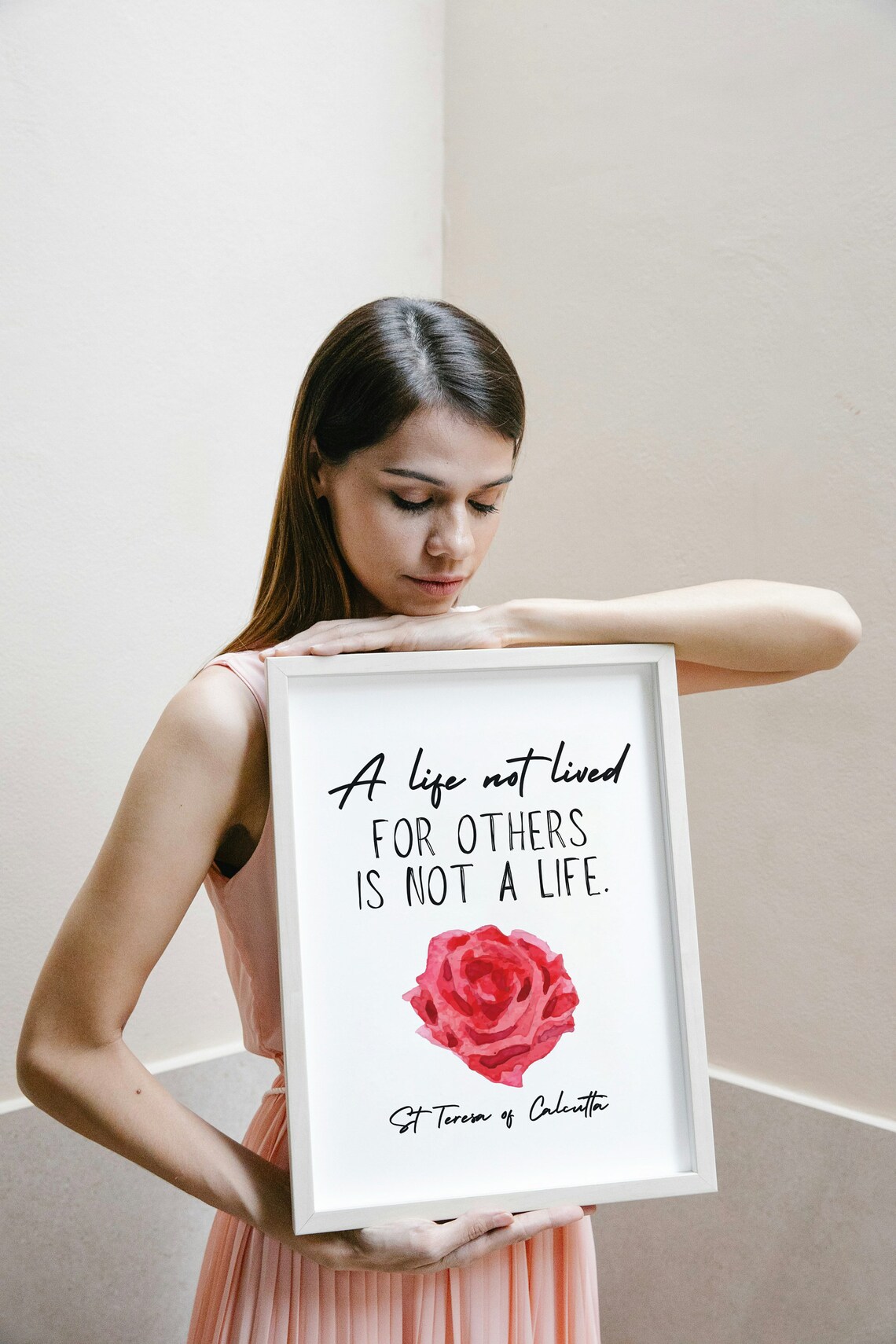 A Life Not Lived For Others St Teresa Calcutta Watercolor Rose Quote Poster - Image 3