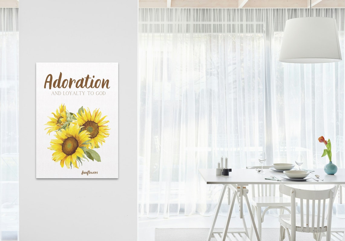 Adoration Loyalty to God Sunflower Watercolor Yellow Floral Poster - Image 3