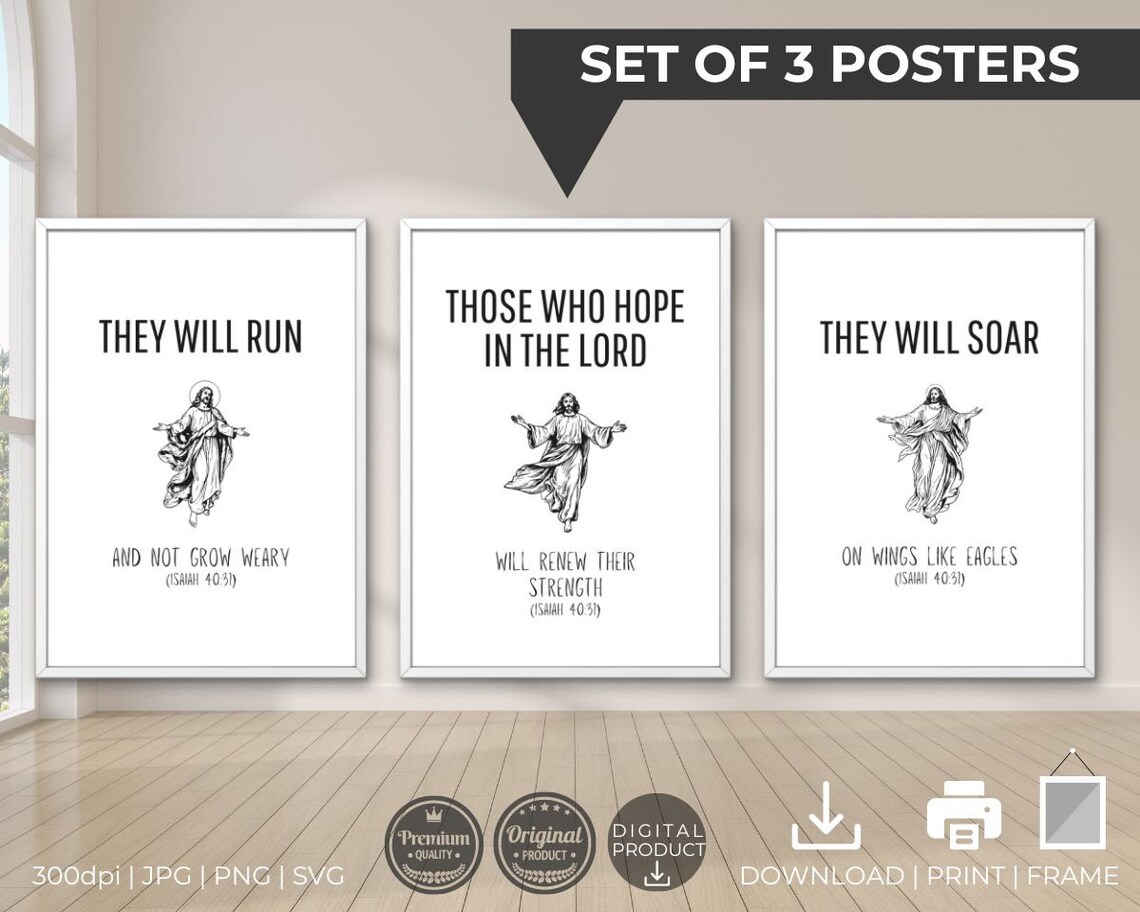 They Will Soar on Wings Like Eagles Jesus Sketch Scripture Faith Poster - Image 4