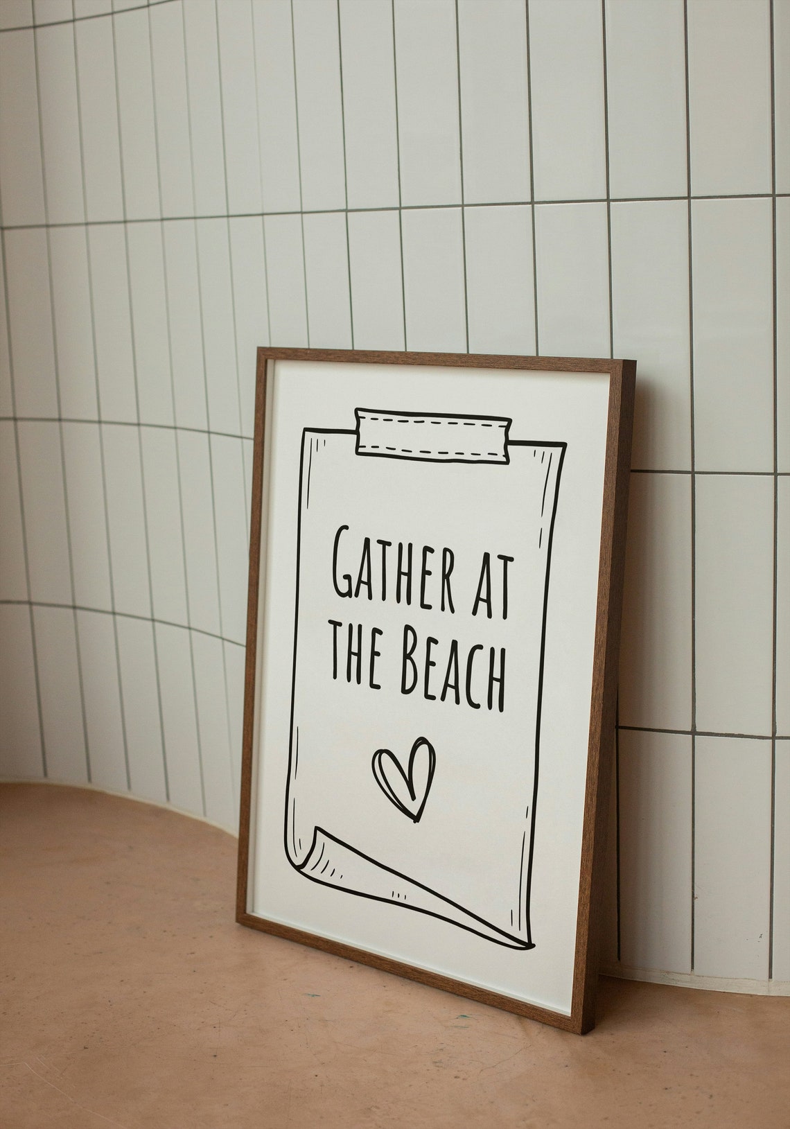 Gather at the Beach Hand Lettered Heart Note Summer Wall Decor Poster - Image 3