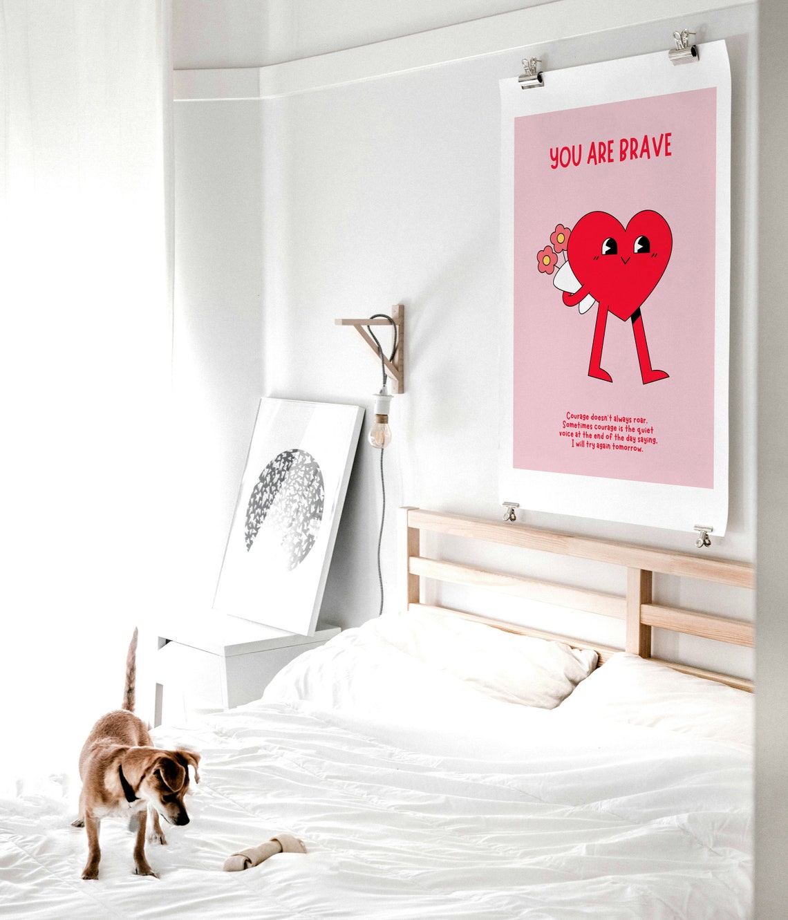 You Are Brave Cute Heart Flowers Pink Courage Affirmation Poster - Image 2