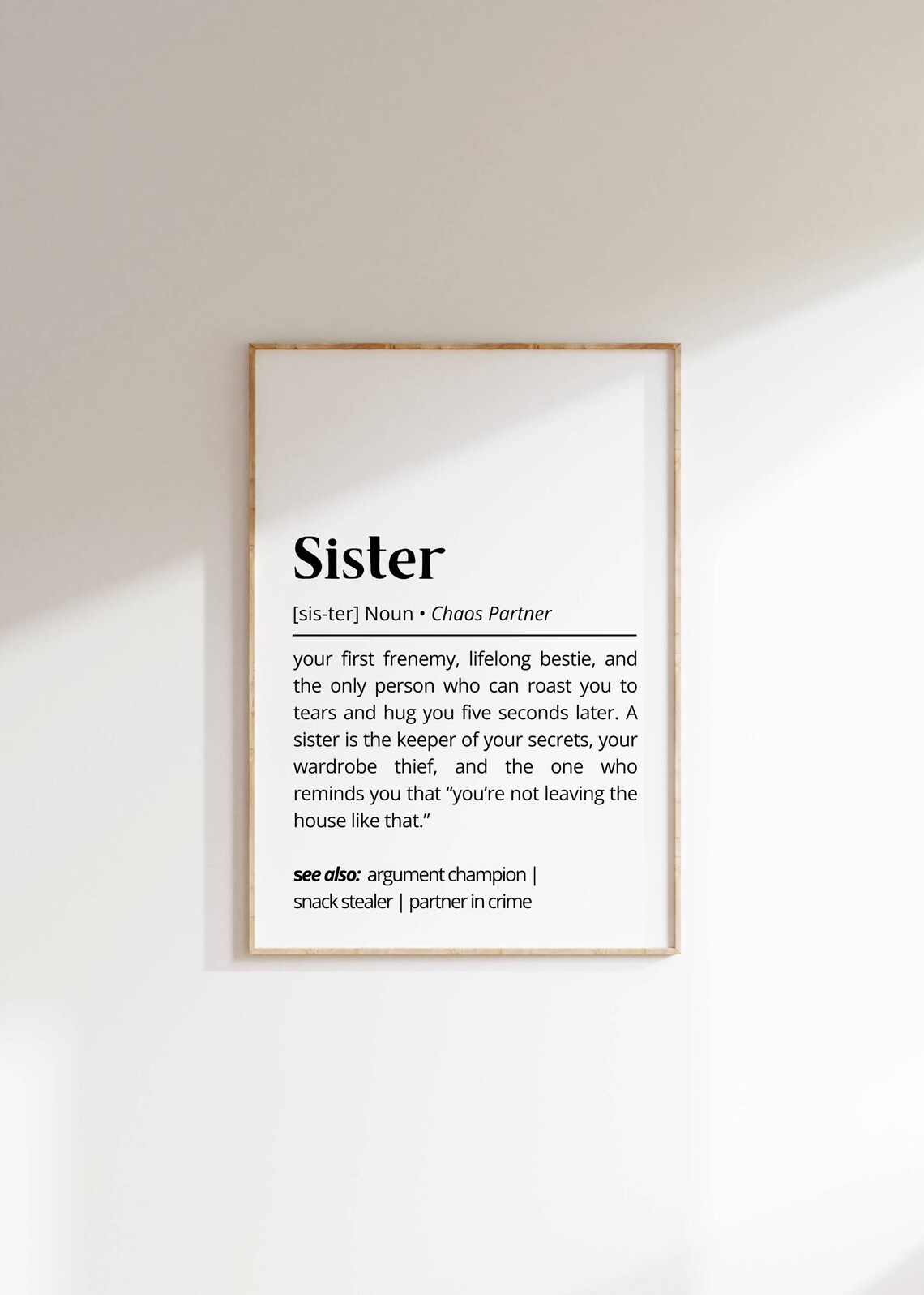 Sister Definition Personalized Typography Art Print