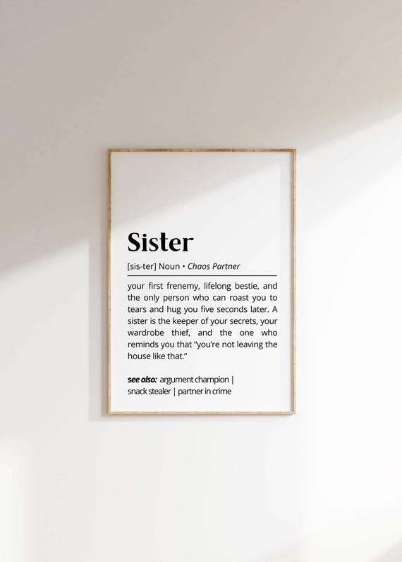 Sister Definition Personalized Typography Art Print