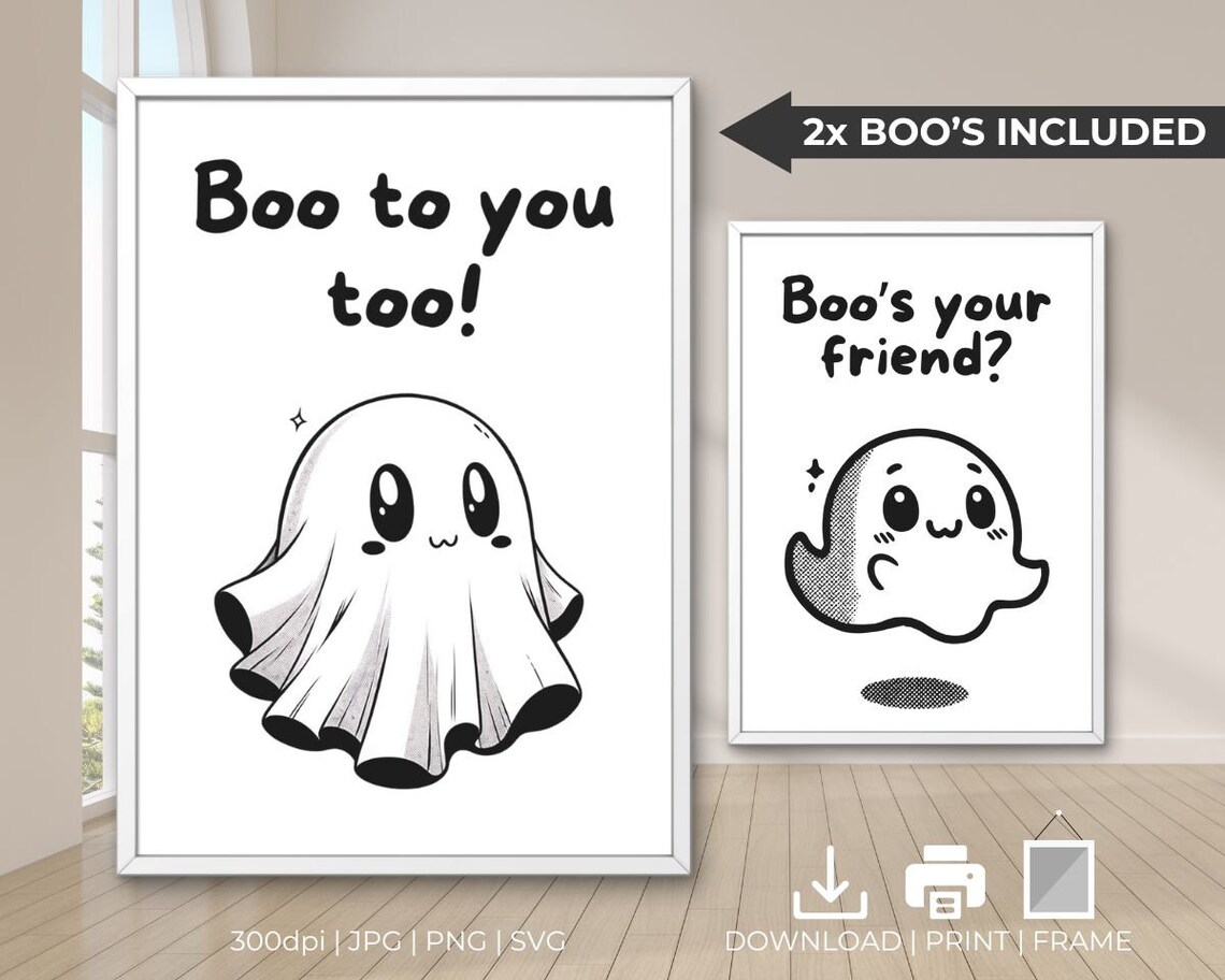 Boo To You Too Cute Kawaii Ghost Funny Halloween Party Poster - Image 4