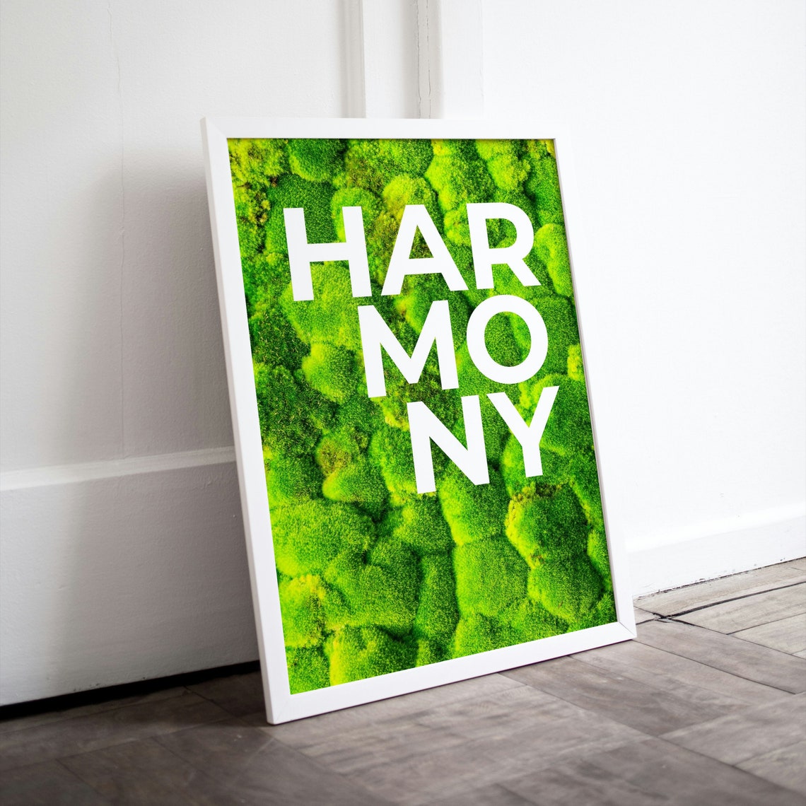 Harmony Stacked White Text Green Moss Texture Minimalist Wall Poster - Image 2