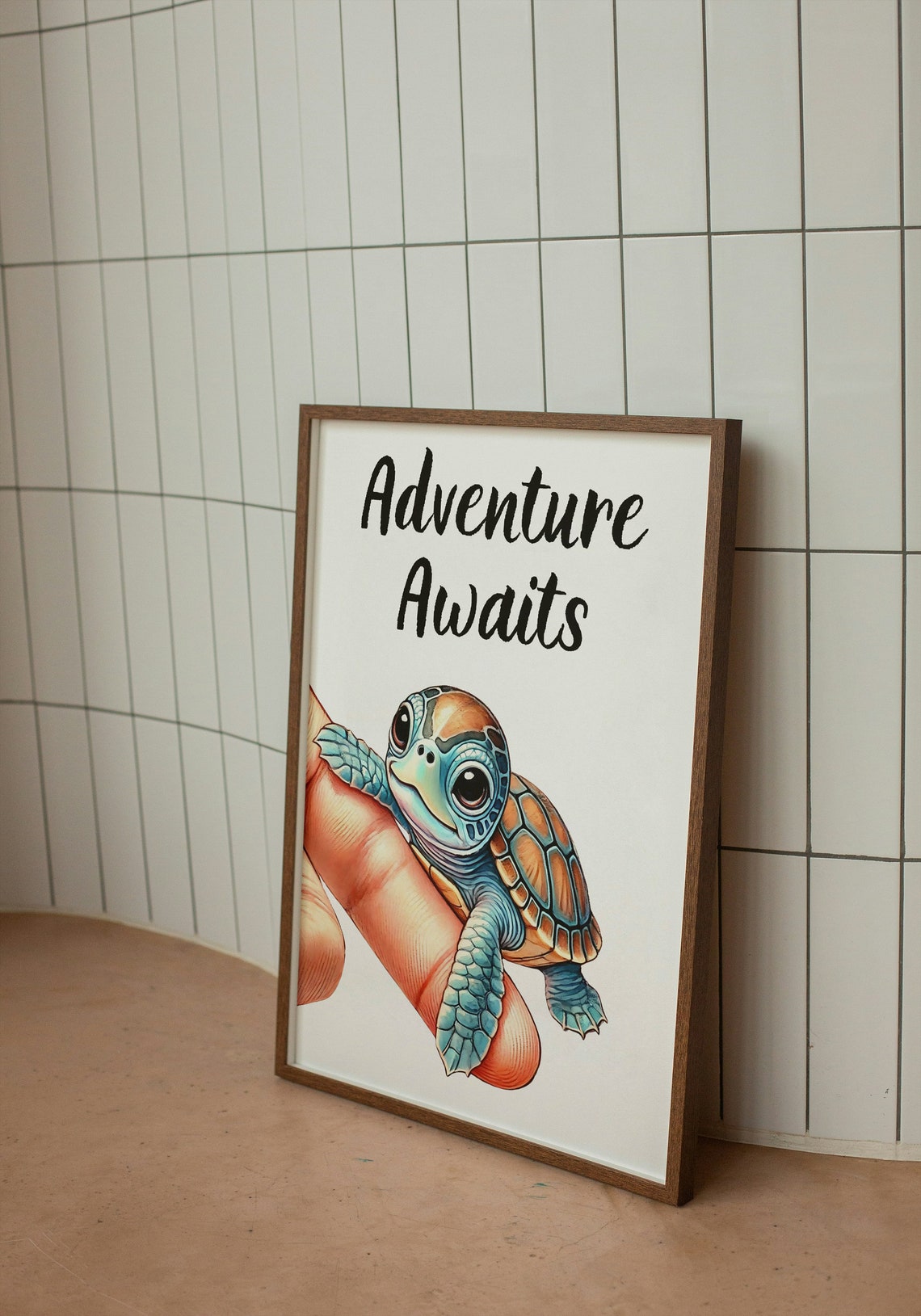 Adventure Awaits Cute Baby Sea Turtle Fingertip Nursery Wall Poster - Image 2