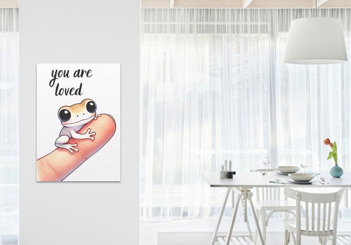 You Are Loved Adorable Tan Frog Hugging Finger Affirmation Poster - Image 3