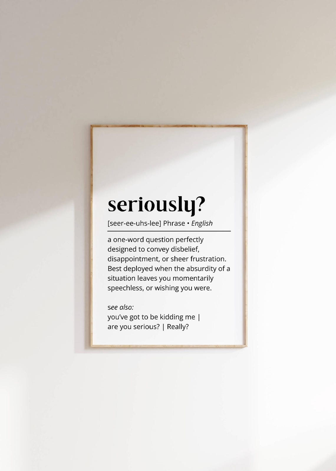 Seriously Definition Funny Witty Phrase Dictionary Meaning Poster
