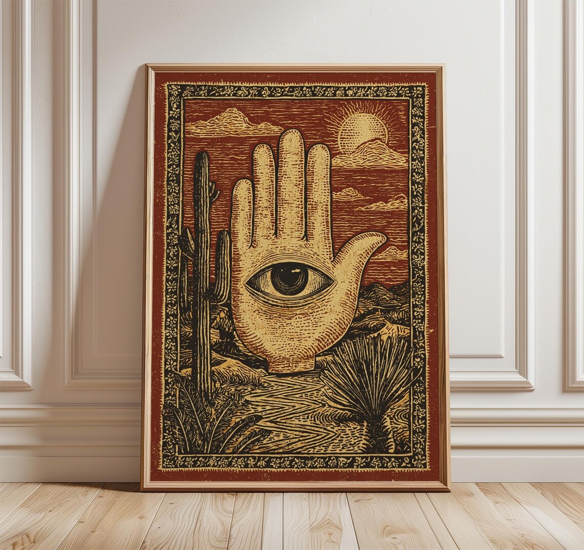 Mystic Hand Poster, Folk Illustration Desert Art Print