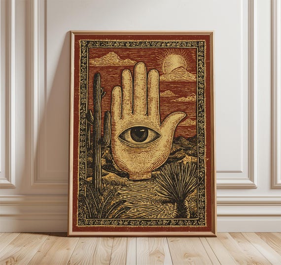 Mystic Hand Poster, Folk Illustration Desert Art Print