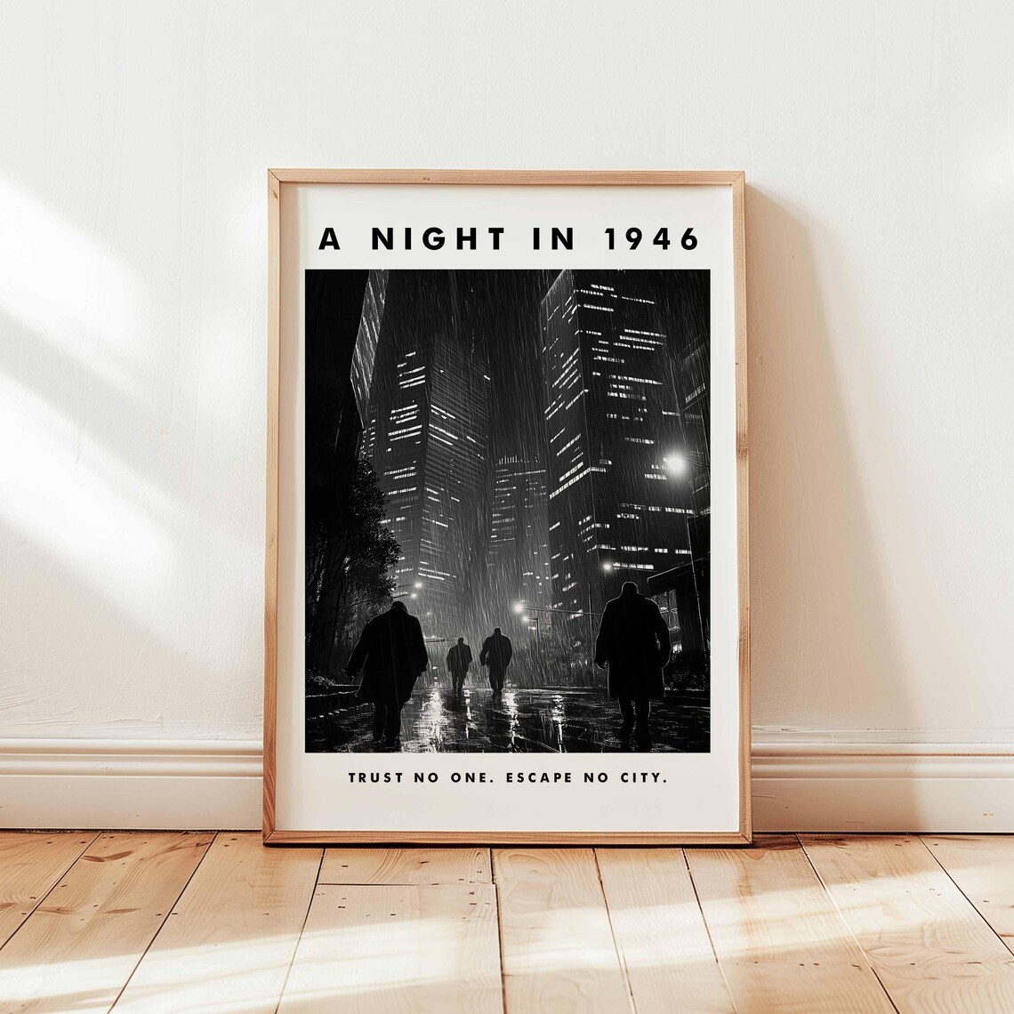 A Night In 1946 Noir Film Style Rainy City Street Art Poster