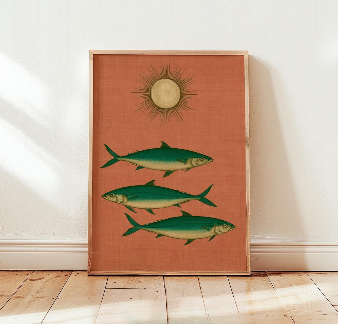 Sardine Fish Vintage Poster, Mediterranean Kitchen Art Print