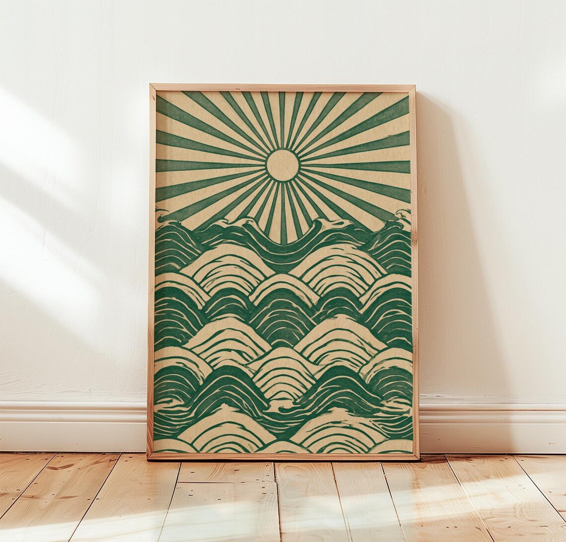 Green Ocean Sunrise, Coastal Wall Art Print