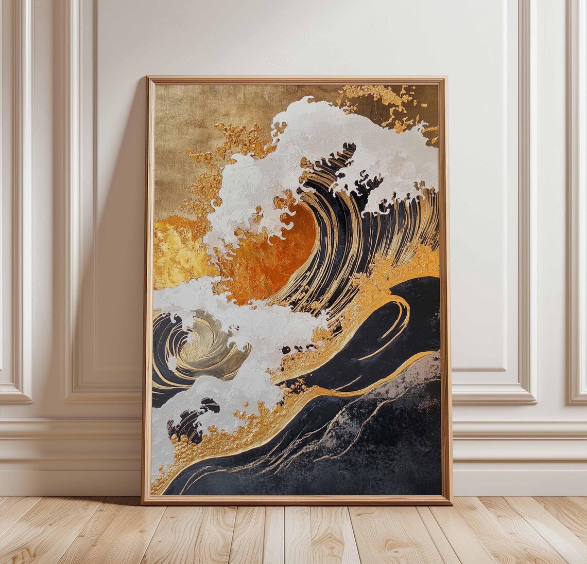 Golden Japanese Ocean Wave Black Gold Dramatic Sea Art Poster