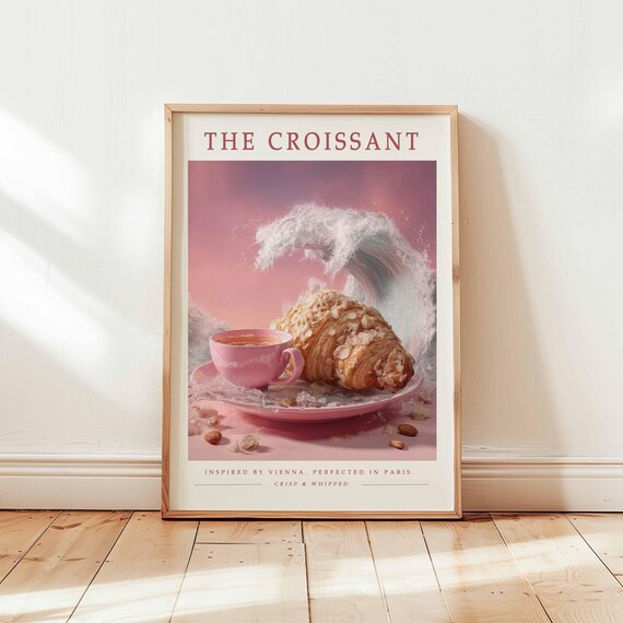 The Croissant Almond Pink Cafe Wave Crisp Whipped Paris Bakery Poster