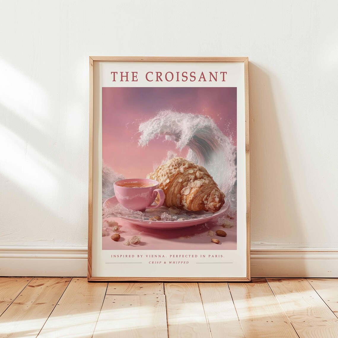 The Croissant Almond Pink Cafe Wave Crisp Whipped Paris Bakery Poster