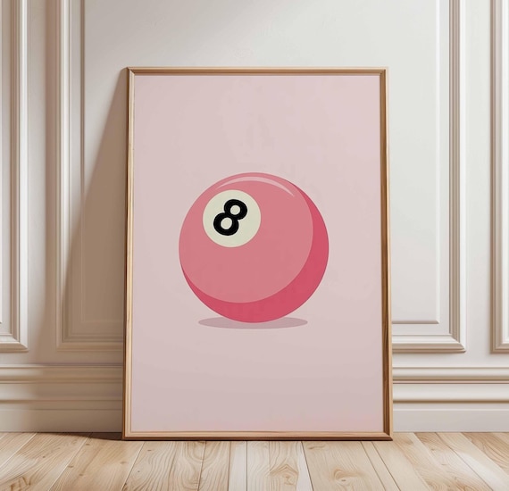 Pink Magic 8 Ball Minimalist Pop Art Poster Retro Game Room Decor