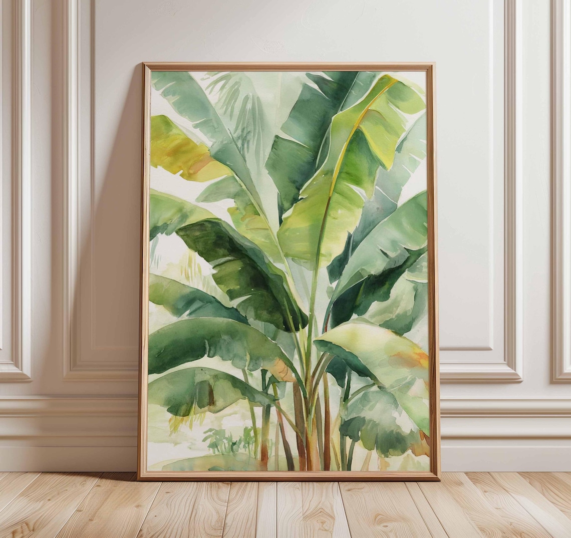 Banana Leaf Watercolor Tropical Green Botanical Leaves Poster
