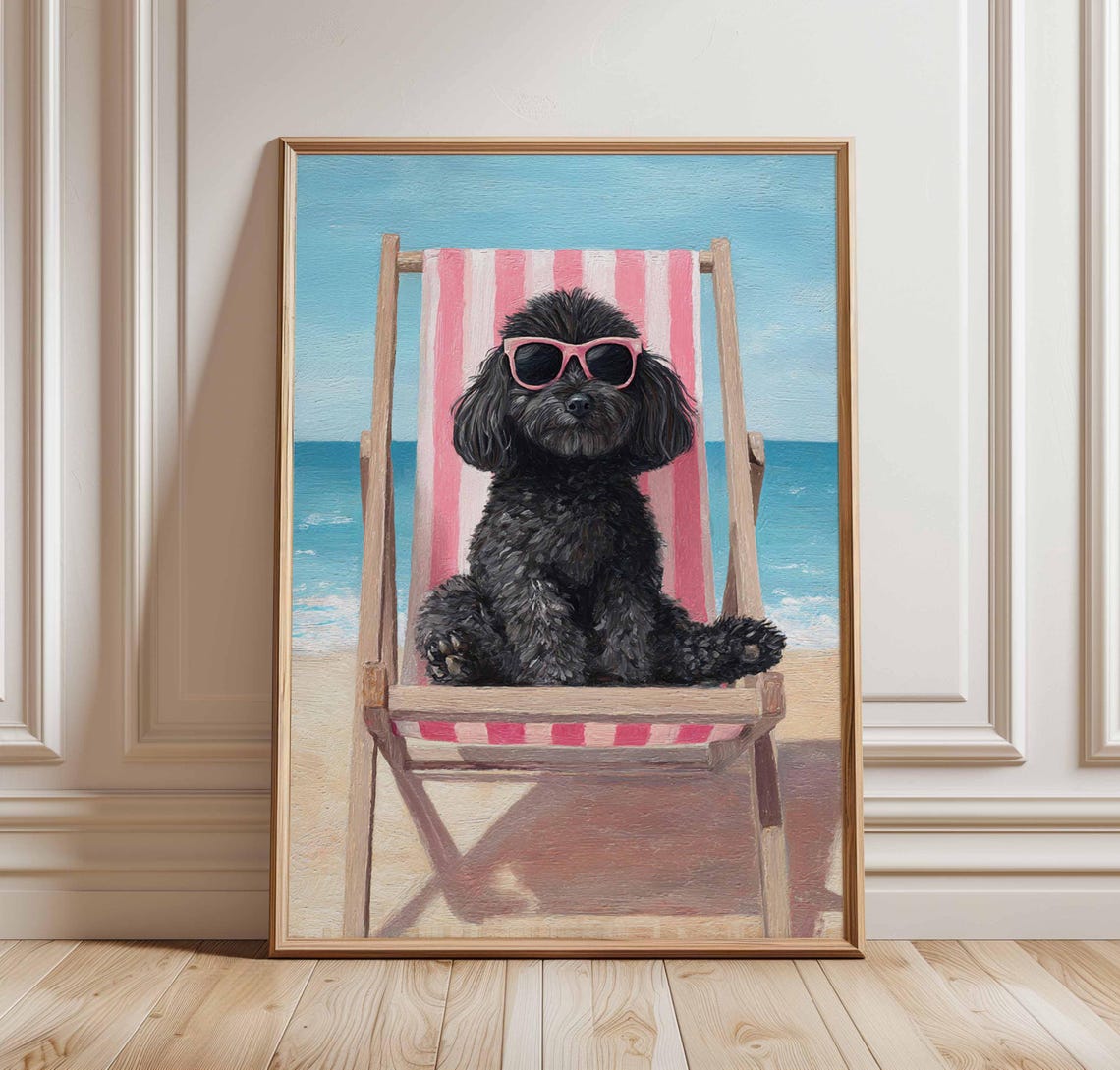 Beach Poodle Sunglasses Deck Chair Summer Vacation Art Print