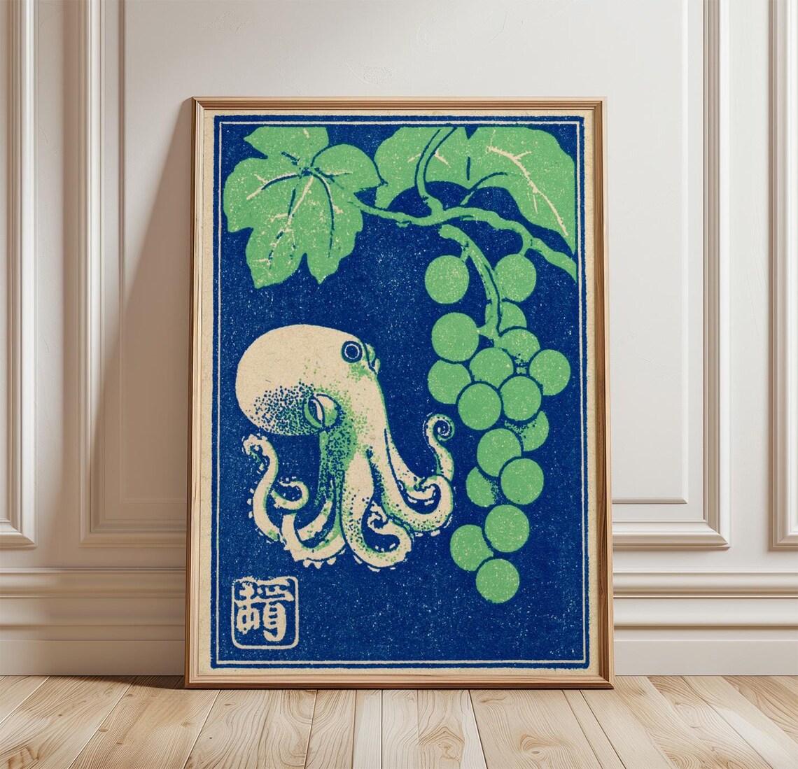 Octopus and Grapevine Coastal Woodblock Art
