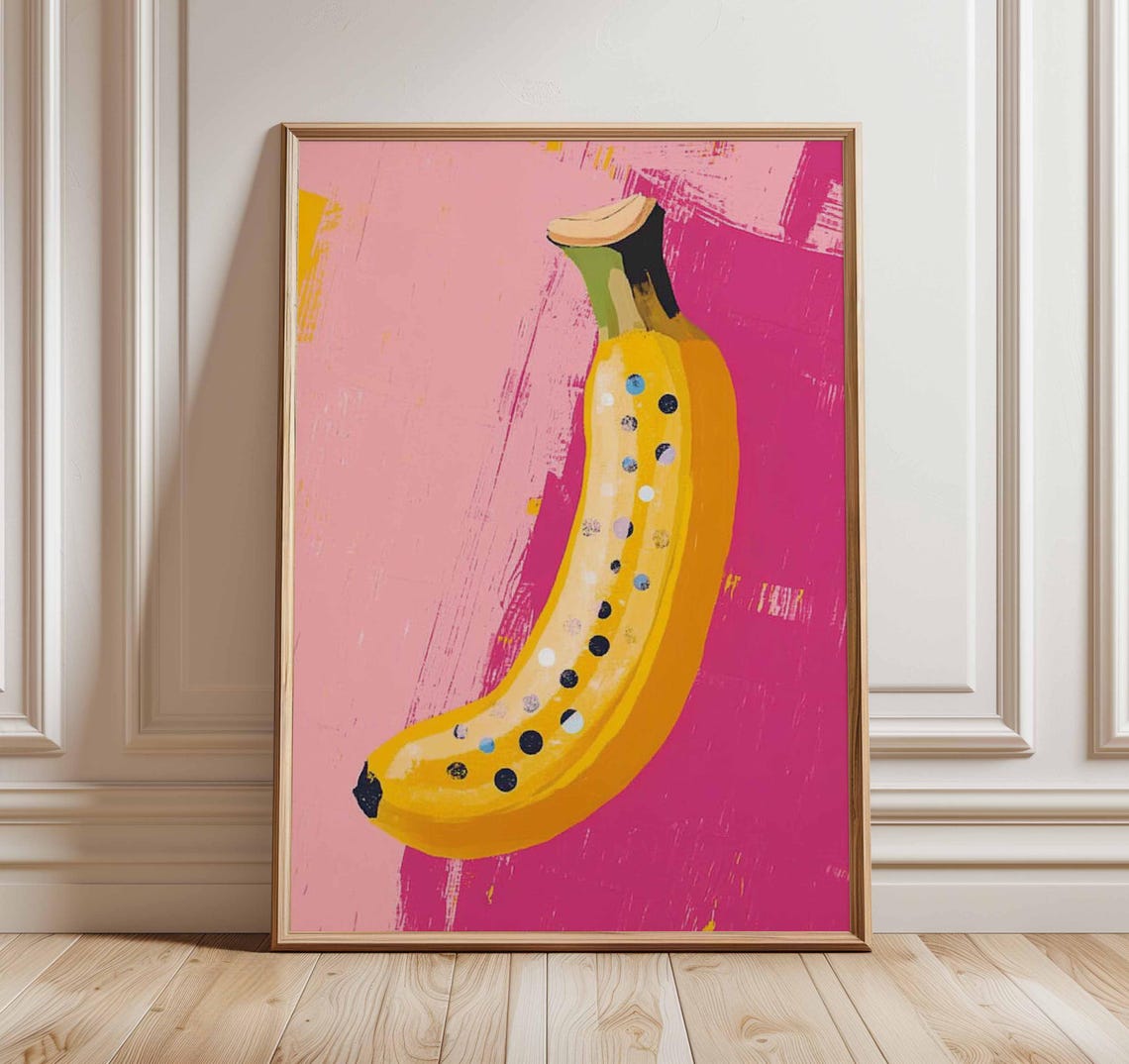 Pop Art Banana Pink Abstract Modern Fruit Kitchen Wall Poster