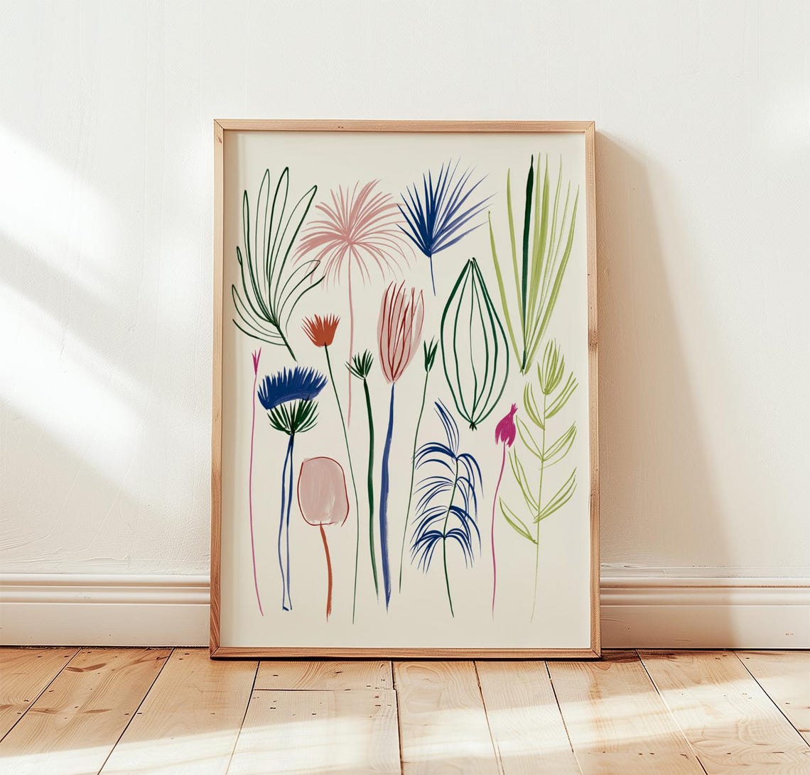 Botanical Study Poster Colourful Line Art Paper Print