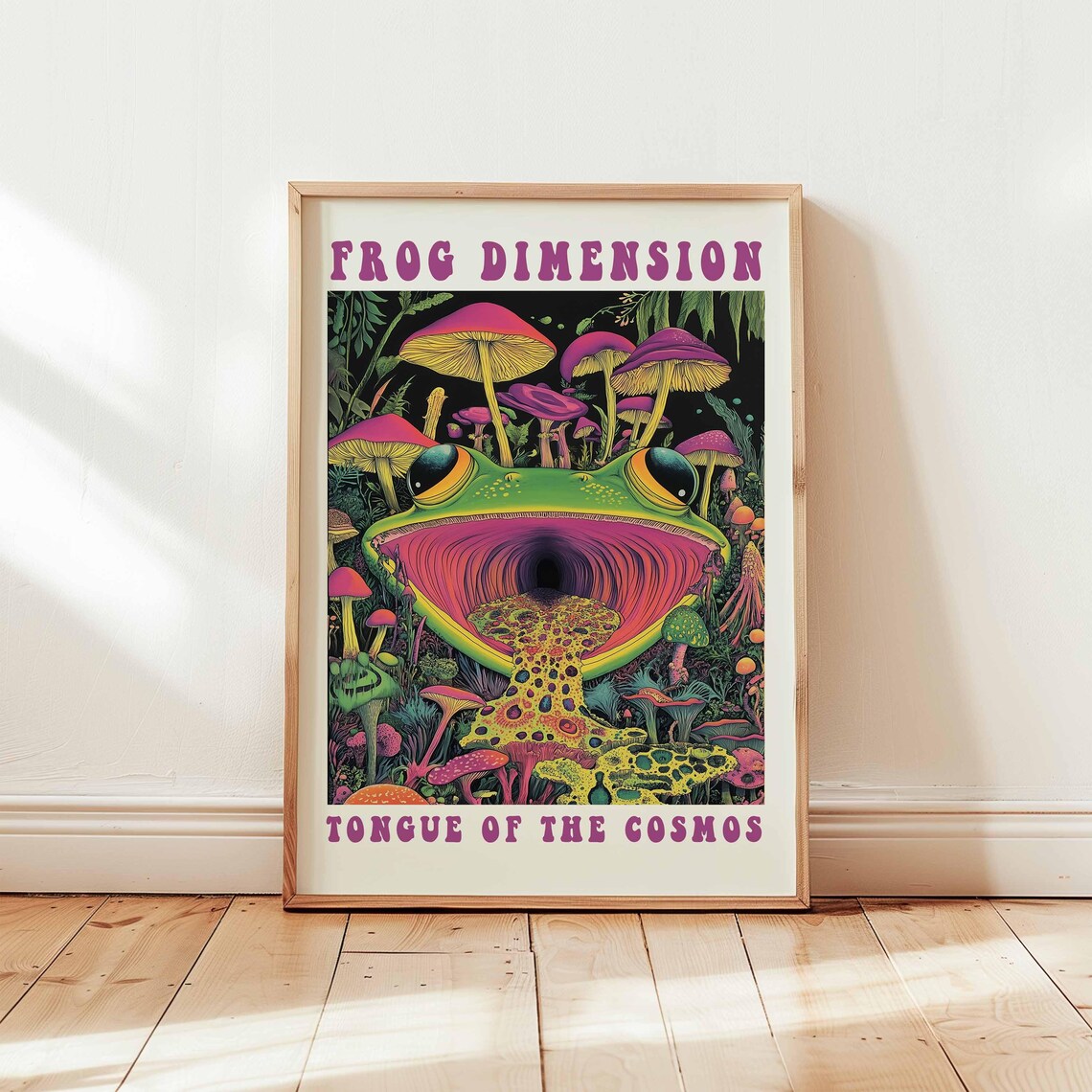 Psychedelic Frog Poster, Trippy Mushroom Cosmic Art
