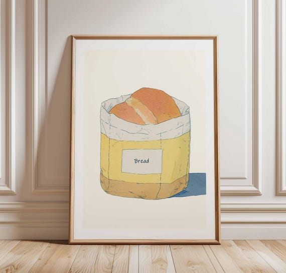 Bread Bag Kitchen Wall Art Print Minimalist Food Poster Rustic Bakery Illustration Modern Decor Simple Loaf Artwork