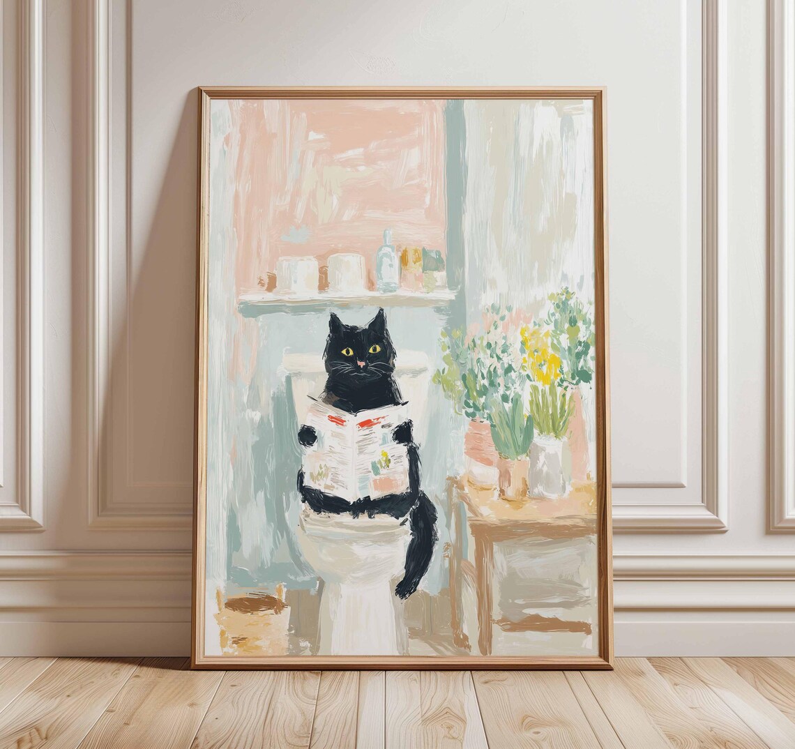 Funny Cat Poster, Whimsical Bathroom Art Print