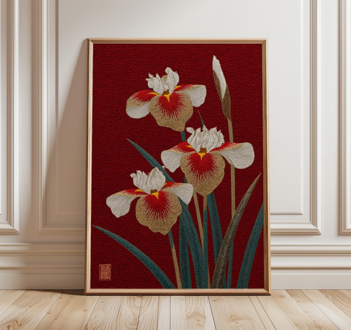 Japanese Iris Flower Poster, Vintage Floral Art Print