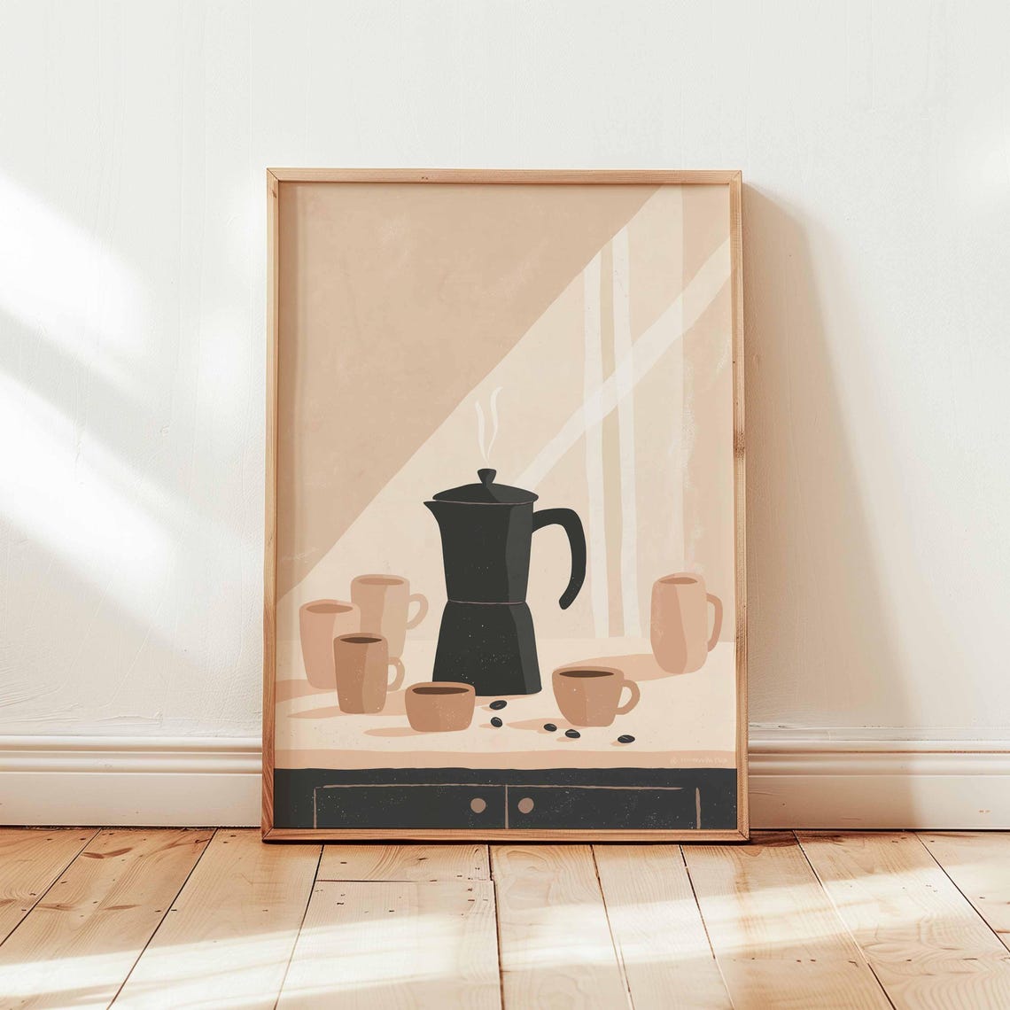 Coffee Wall Art Print Minimalist Kitchen Poster Moka Pot Illustration Cafe Decor Neutral Morning Artwork Unframed Barista Style