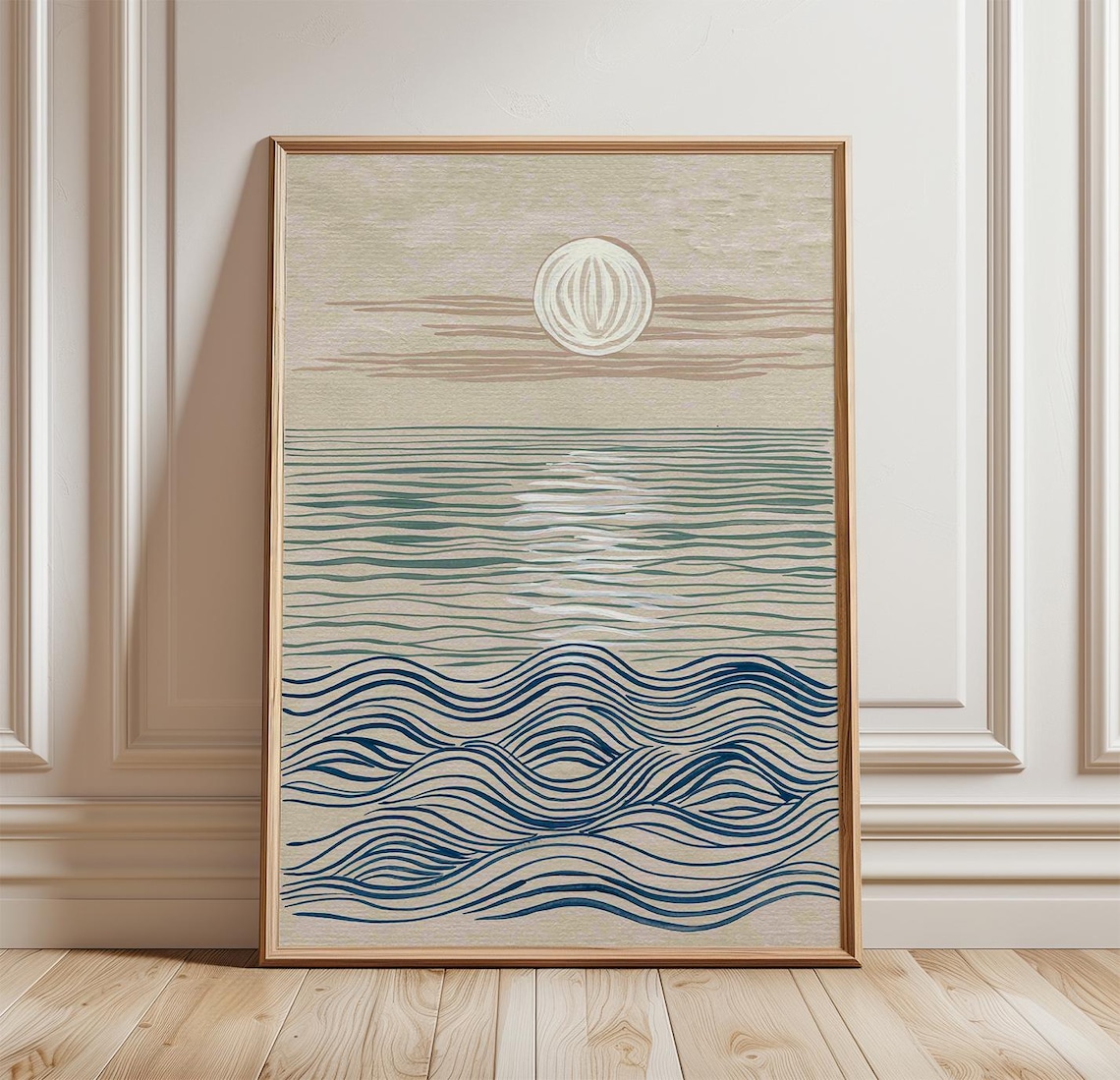 Abstract Ocean Moon Minimalist Coastal Seascape