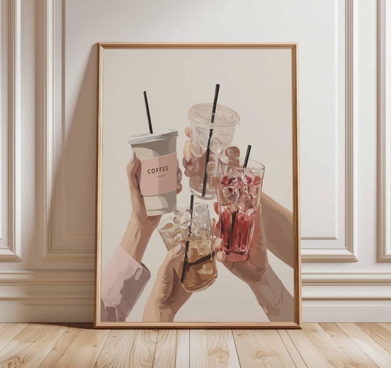 Coffee Wall Art Poster Modern Kitchen Print Iced Drink Artwork Cafe Bar Decor Minimalist Lover Gift Beverage